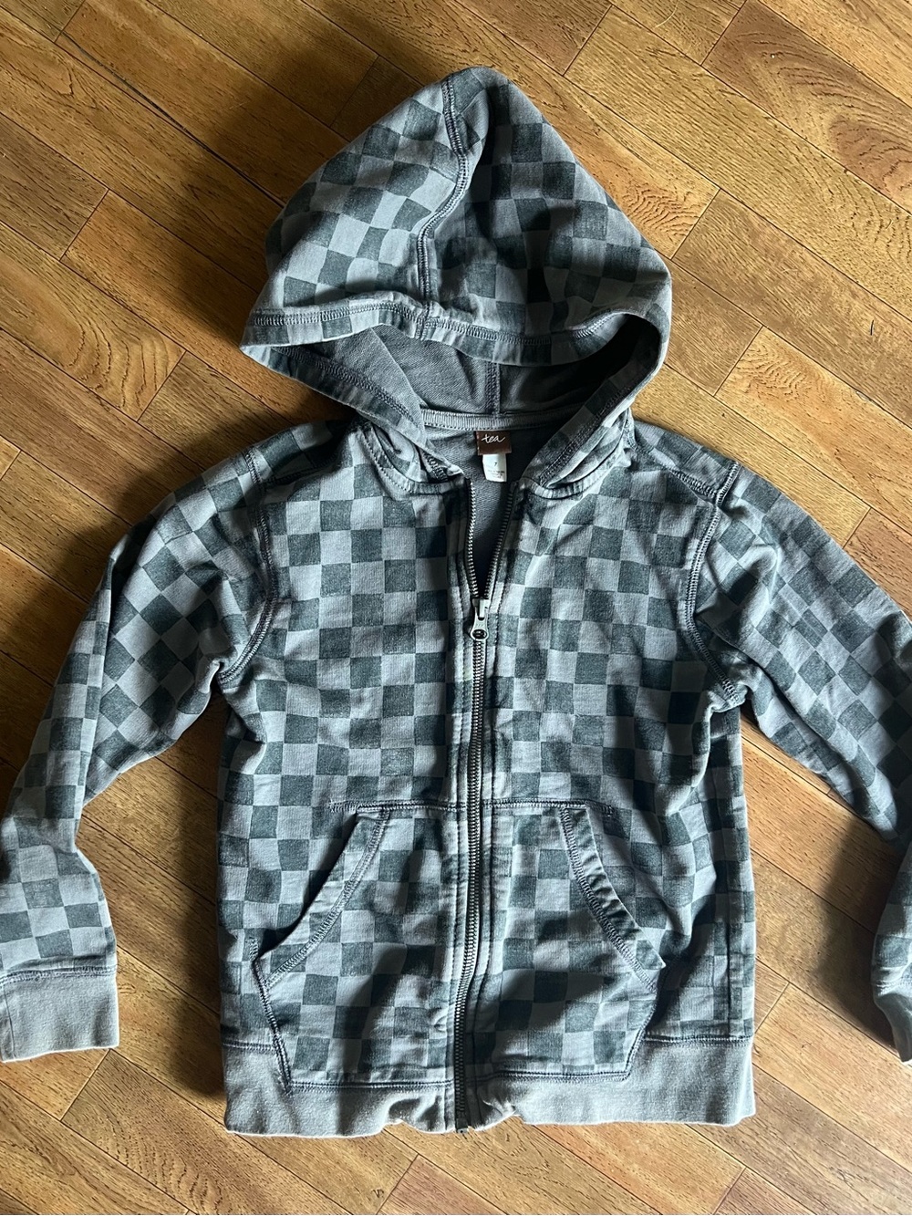 Tea Collection Gray Checkerboard Zip-Up Hoodie